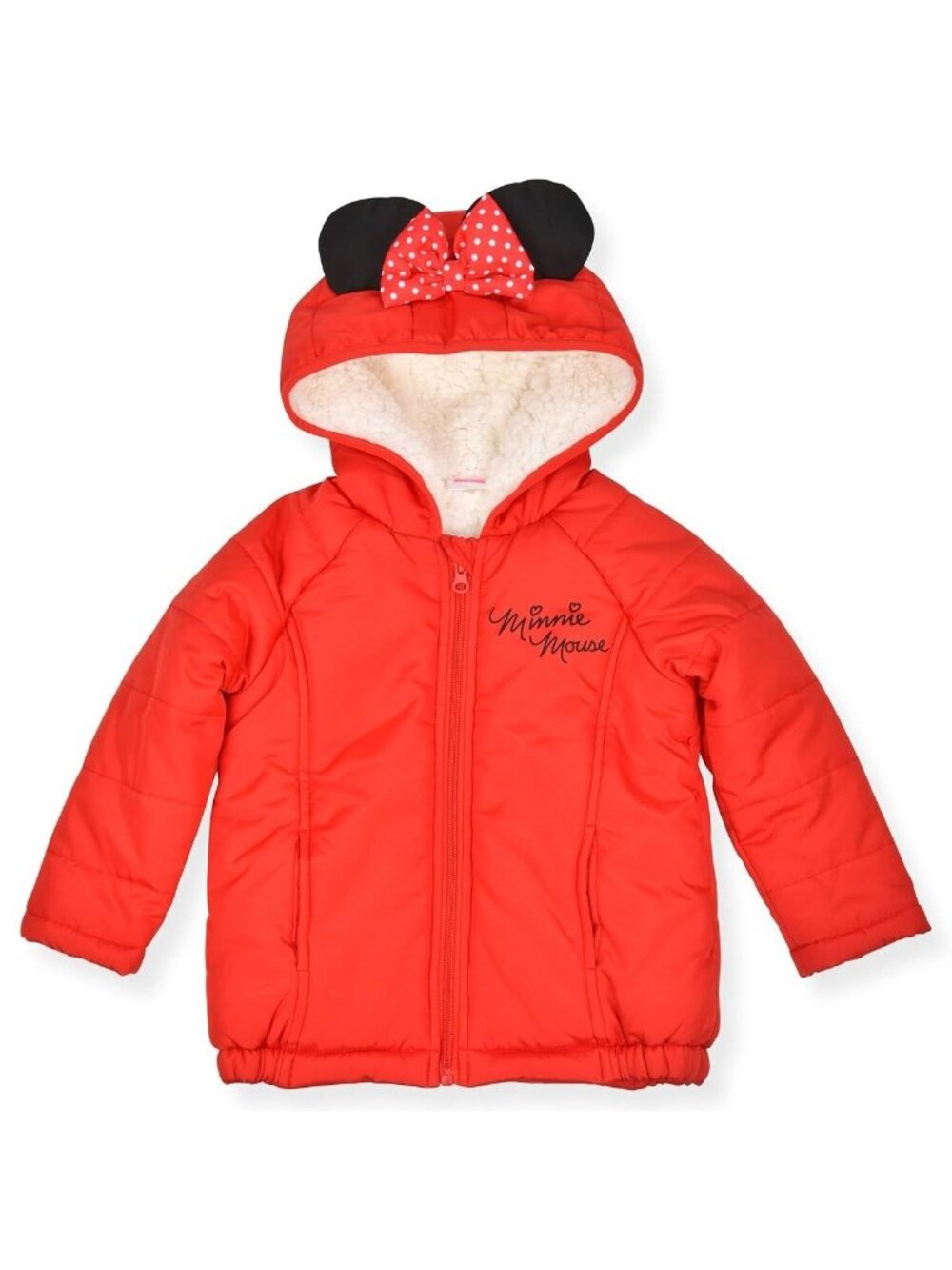 Disney Girl's Minnie Mouse Full Zip Warm Fleece Jacket w/ Ears & Bow Red Size 3T